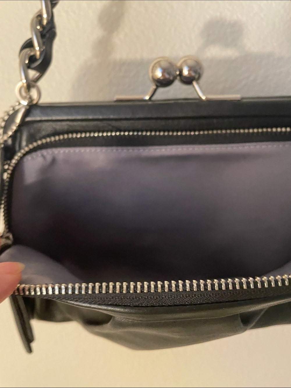 Coach Black Leather Parker Double Zip Kisslock Bag - Picture 4 of 7